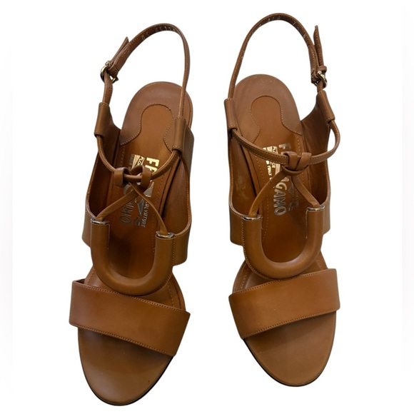 Salvatore Ferragamo Leather Galilea Sandals Block Heel Size 7.5 w/ Dust Bag - Picture 5 of 11